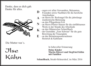 Traueranzeige von Ilse Kühn von Südthüringer Presse