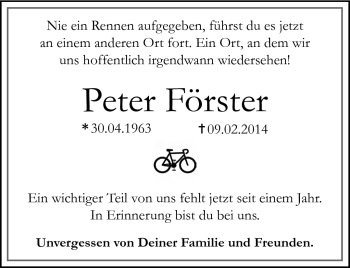 Traueranzeige von Peter Förster von Frankenpost