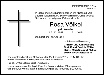Traueranzeige von Rosa Völkel von Frankenpost