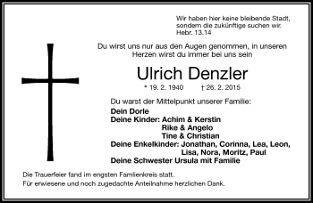 Traueranzeige von Ulrich Denzler von Frankenpost