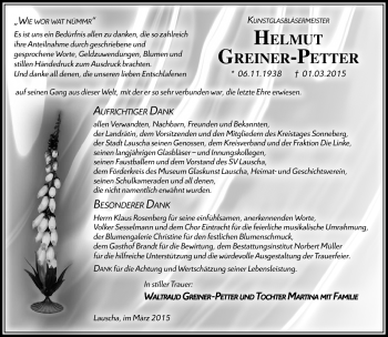Traueranzeige von Helmut Greiner-Petter von Südthüringer Presse