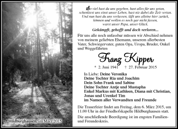 Traueranzeige von Franz Kipper von Südthüringer Presse
