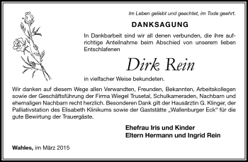 Traueranzeige von Dirk Rein von Südthüringer Presse