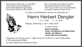 Traueranzeige von Herbert Dengler von Frankenpost