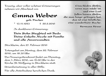 Traueranzeige von Emma Weber von Neue Presse Coburg