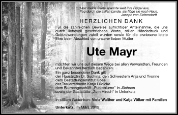 Traueranzeige von Ute Mayr von Südthüringer Presse