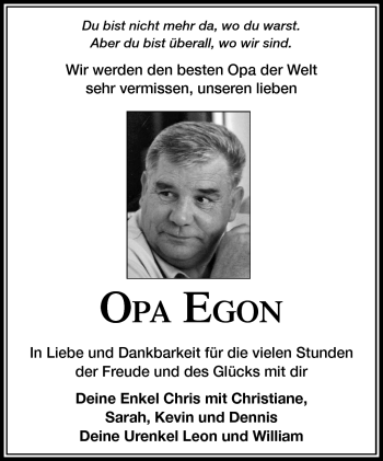 Traueranzeige von Egon Walch von Südthüringer Presse