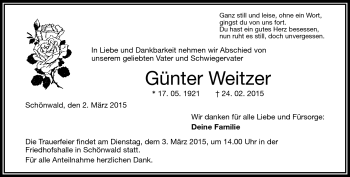 Traueranzeige von Günter Weitzer von Frankenpost