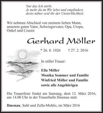 Traueranzeige von Gerhard Möller von Südthüringer Presse
