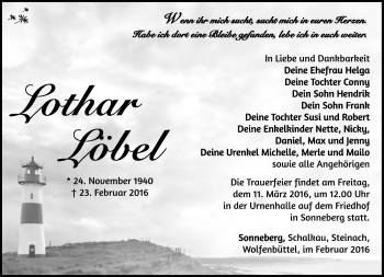 Traueranzeige von lOTHAR lÖBEL von Südthüringer Presse