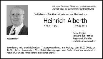 Traueranzeige von Heinrich Alberth von Neue Presse Coburg