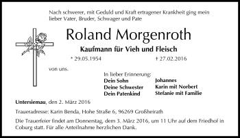 Traueranzeige von Roland Morgenroth von Neue Presse Coburg