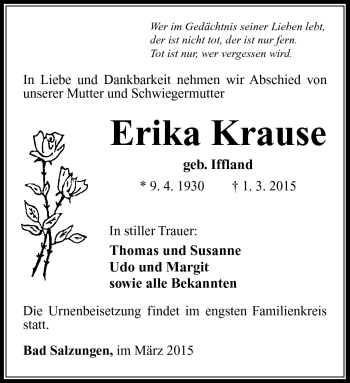 Traueranzeige von Erika Krause von Südthüringer Presse