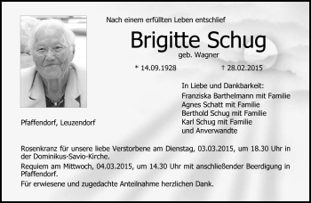 Traueranzeige von Brigitte Schug von Neue Presse Coburg