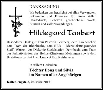 Traueranzeige von Hildegard Taubert von Südthüringer Presse