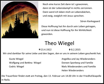 Traueranzeige von Theo Wiegel von Frankenpost