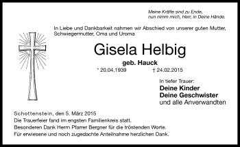Traueranzeige von Gisela Helbig von Neue Presse Coburg
