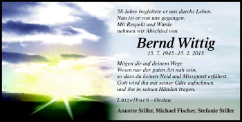Traueranzeige von Bernd Wittig von Neue Presse Coburg