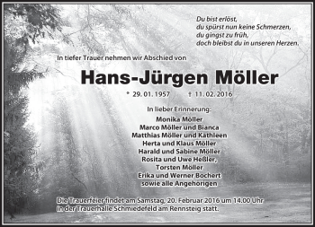 Traueranzeige von Hans-Jürgen Möller von Südthüringer Presse