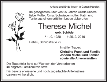 Traueranzeige von Therese Michel von Frankenpost