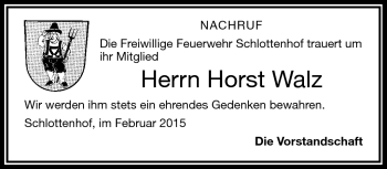 Traueranzeige von Horst Walz von Frankenpost