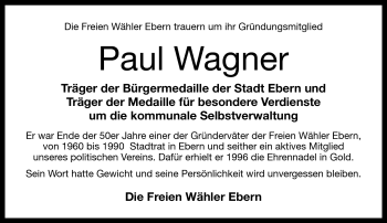Traueranzeige von Paul Wagner von Neue Presse Coburg