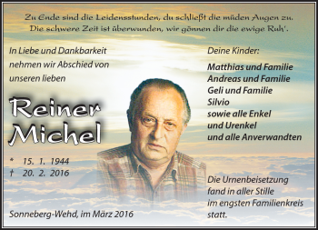 Traueranzeige von Reiner Michel von Südthüringer Presse