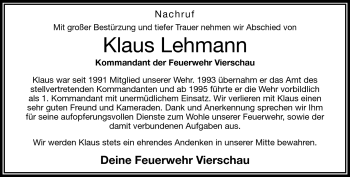 Traueranzeige von Klaus Lehmann von Frankenpost
