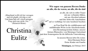 Traueranzeige von Christina Eulitz von Südthüringer Presse