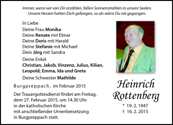 Traueranzeige von Heinrich Rottenberg von Neue Presse Coburg