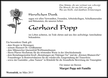 Traueranzeige von Gerhard Popp von Südthüringer Presse