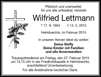 Traueranzeige von Wilfried Lettmann von Frankenpost