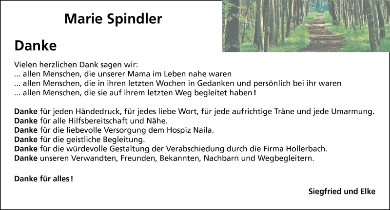  Traueranzeige für Marie Spindler vom 23.10.2015 aus Frankenpost