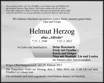 Traueranzeige von Helmut Herzog von Neue Presse Coburg