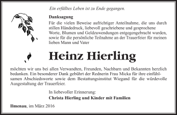 Traueranzeige von Heinz Hierling von Südthüringer Presse