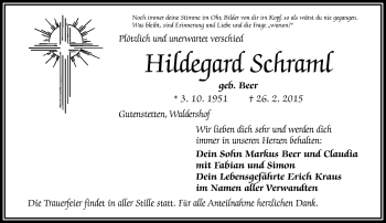 Traueranzeige von Hildegard Schraml von Frankenpost