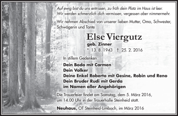 Traueranzeige von Else Viergutz von Südthüringer Presse