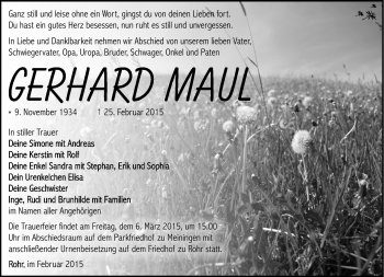 Traueranzeige von Gerhard Maul von Südthüringer Presse