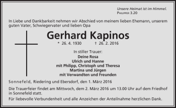 Traueranzeige von Gerhard Kapinos von Neue Presse Coburg