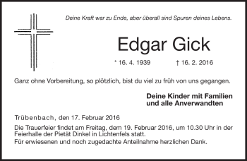 Traueranzeige von Edgar Gick von Neue Presse Coburg