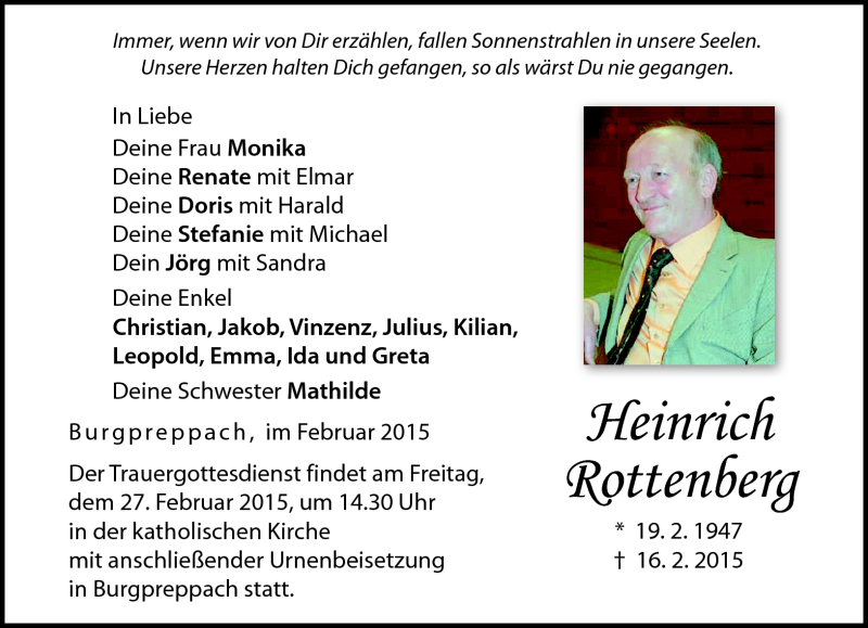  Traueranzeige für Heinrich Rottenberg vom 21.02.2015 aus Neue Presse Coburg