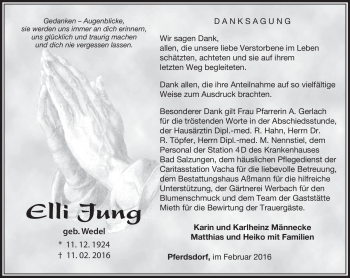 Traueranzeige von Elli Jung von Südthüringer Presse