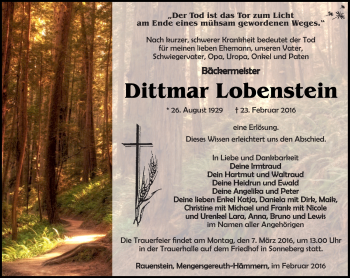 Traueranzeige von Dittmar Lobenstein von Südthüringer Presse