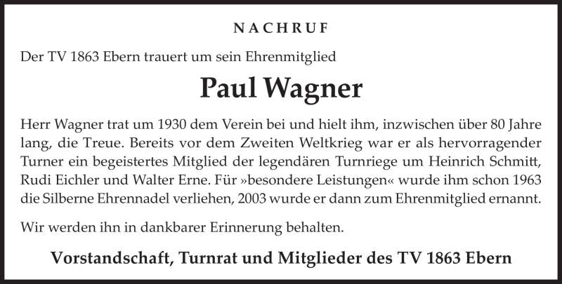  Traueranzeige für Paul Wagner vom 04.04.2016 aus Neue Presse Coburg