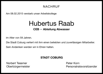 Traueranzeige von Hubertus Raab von Neue Presse Coburg