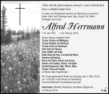 Traueranzeige von Alfred Herrmann von Südthüringer Presse
