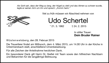 Traueranzeige von Udo Schertel von Neue Presse Coburg