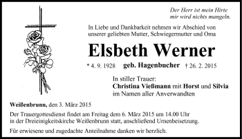Traueranzeige von Elsbeth Werner von Neue Presse Coburg
