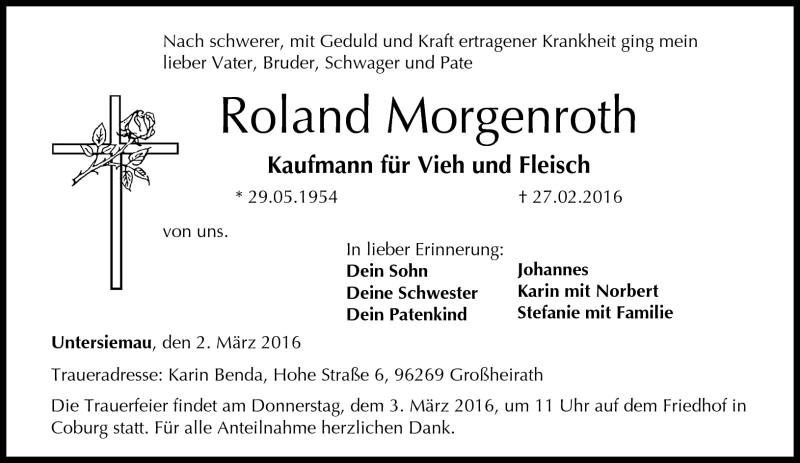  Traueranzeige für Roland Morgenroth vom 02.03.2016 aus Neue Presse Coburg