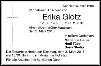 Traueranzeige von Erika Glotz von Frankenpost